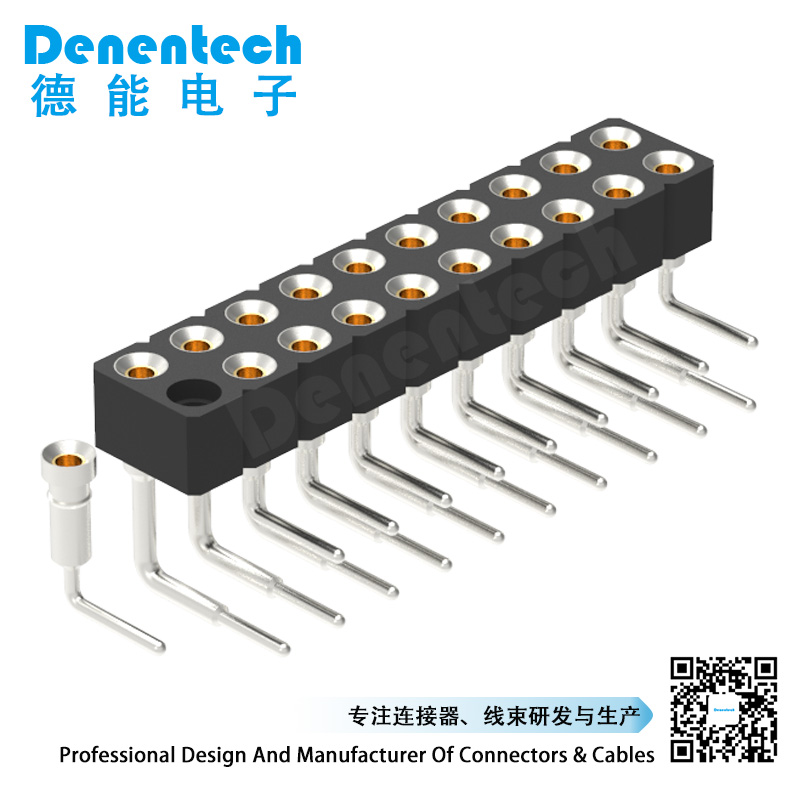Denentech promotional 2.54MM machined female header H3.00xW5.08 dual row right angle round female headers 